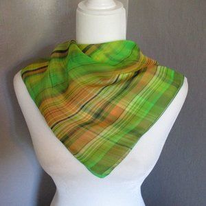 Green & orange stripe semi sheer scarf